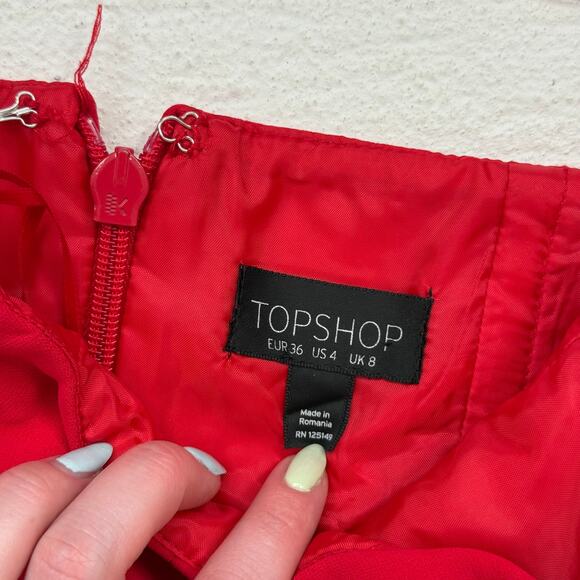 Topshop Red Strapless Pleated Jumpsuit US 4 Zip Back Fitted Bodice - Picture 4 of 6